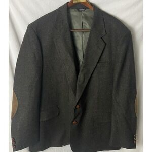 Vintage Oakmont Mens Blazer 46R Brown Black Wool Micro-Check Elbow‎ Patches USA